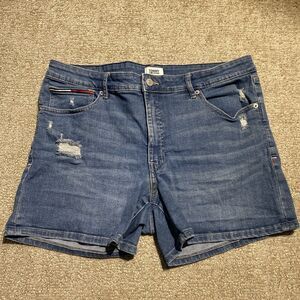 Tommy Jeans Womens Denim Shorts Size 14 W32 Blue Distressed Classic Fit